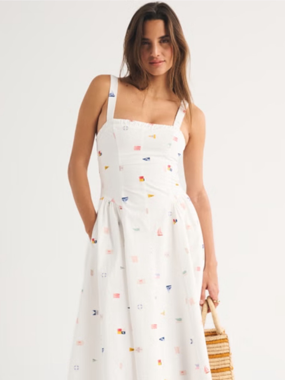Abercrombie & Fitch White Sundress with Multicolor Nautical Flag Print - Picture 1 of 6